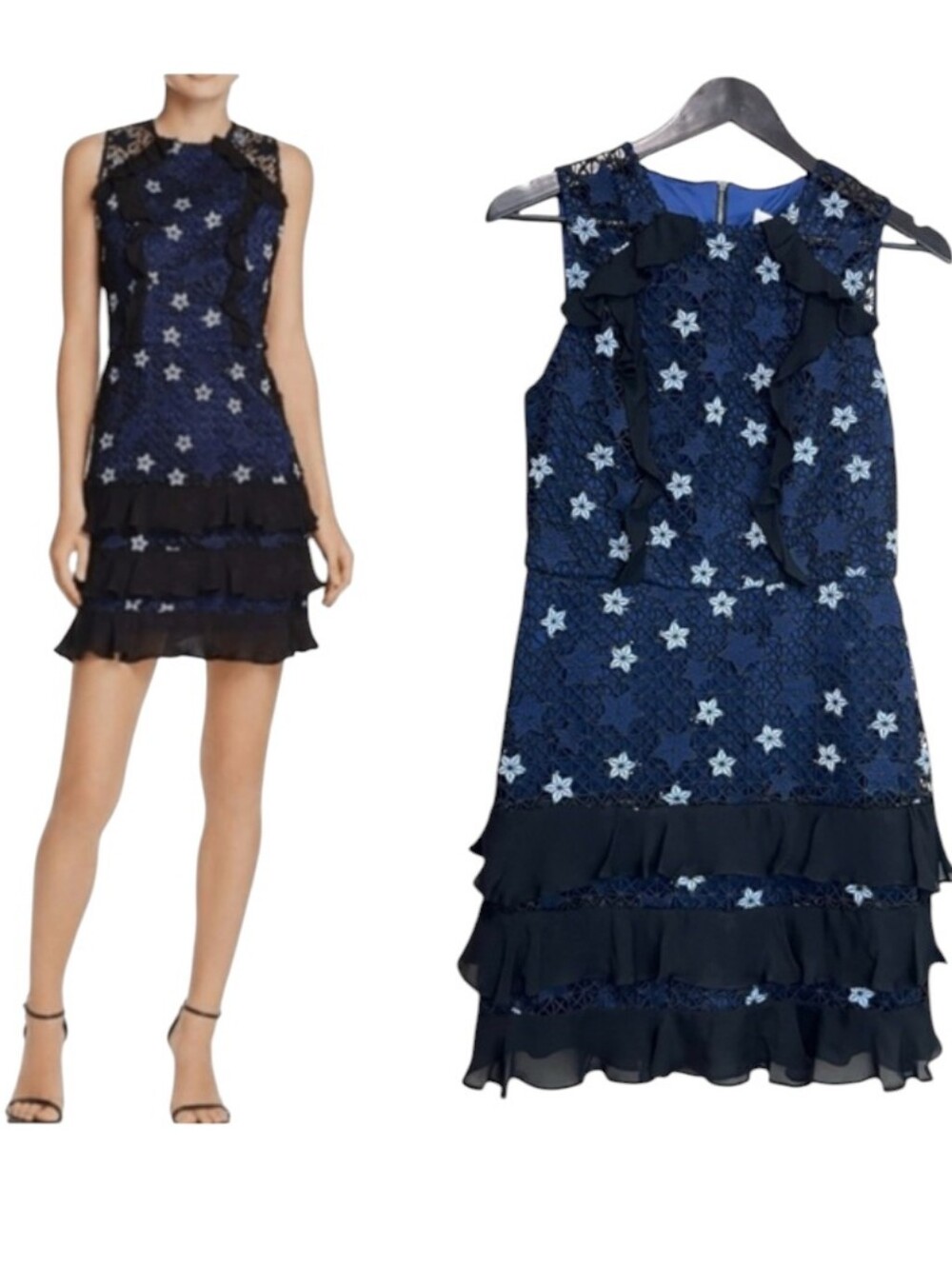 NWT Parker Zahara Stars Lace Silk Ruffle Mini Dress - Size 8